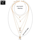 Women Multi-layer Chain Sequin Moon Pendant Crystal Choker Necklace Jewelry ECG