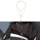 Women Multi-layer Chain Sequin Moon Pendant Crystal Choker Necklace Jewelry