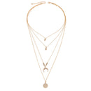 Women Multi-layer Chain Sequin Moon Pendant Crystal Choker Necklace Jewelry ECG