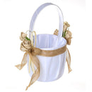Romantic Bowknot Silk Cloth Wedding Ceremony Party Rose Flower Girl Bride Basket