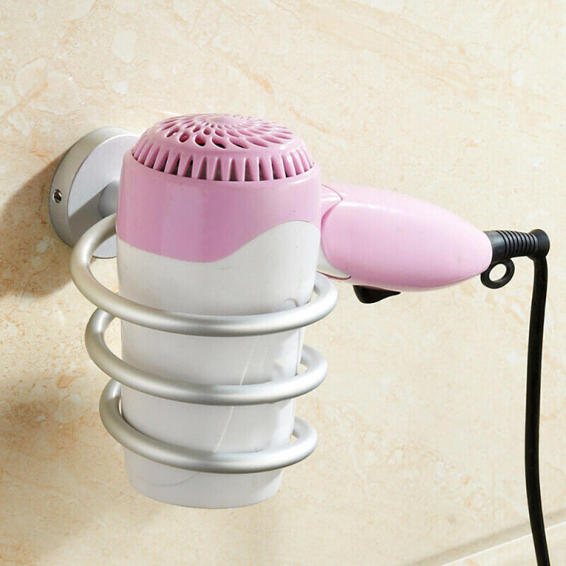 Wall Mounted Hair Dryer Holder Rack Space Aluminum Bathroom Stand Shelf DJL