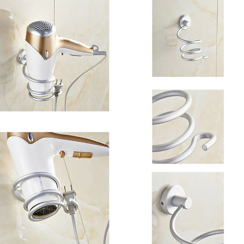Wall Mounted Hair Dryer Holder Rack Space Aluminum Bathroom Stand Shelf DJL
