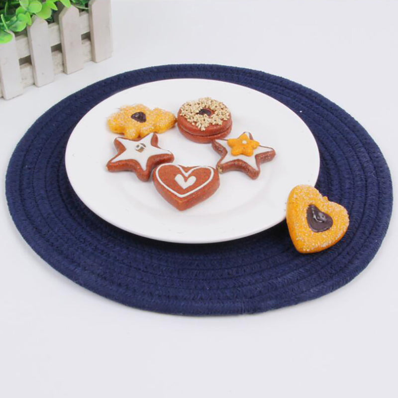 4pcs Round Dining Table Place Mats Cotton Braided Non Slip Placemats Prot HCK