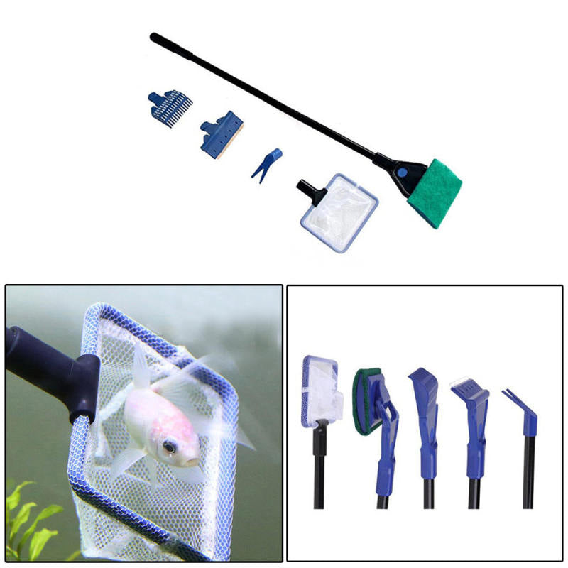 Fish Tank Aquarium Clean Kit Glass Brush Fishnet Magnetic Cleaner Tools 5 in1