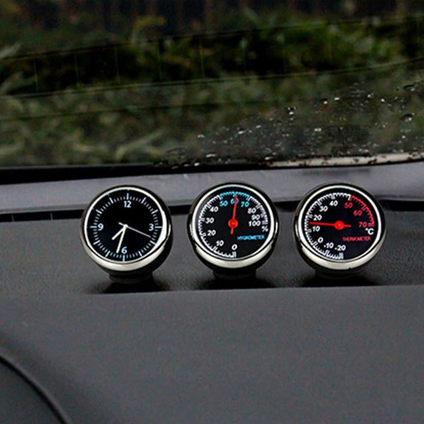 Mini Auto Car Quartz Hygrometer Time Clock Temperature Thermometer