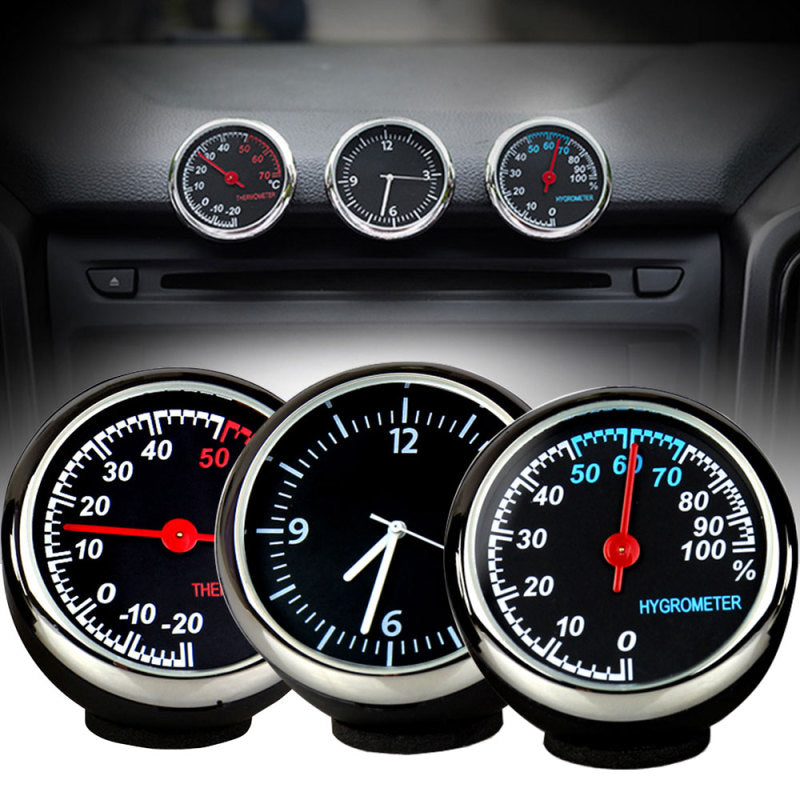 Mini Auto Car Quartz Hygrometer Time Clock Temperature Thermometer