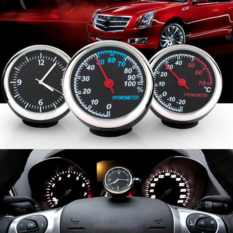 Mini Auto Car Quartz Hygrometer Time Clock Temperature Thermometer