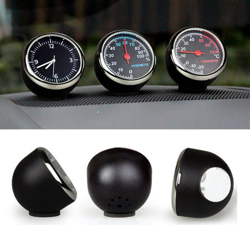 Mini Auto Car Quartz Hygrometer Time Clock Temperature Thermometer