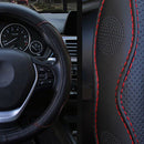 Car 38CM Steering Wheel Cover PU Leather Non-Slip Black With Red Usefulness TCH