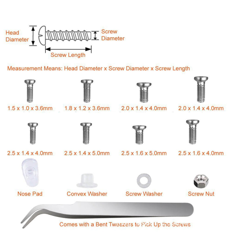 Eyeglass Sunglasses Repair Kit 1100x Micro Screws Nuts and Nose Pads Set N2U2
