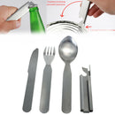 4Pcs Stainless Steel Fork Spoon Cutter Opener Set Kit Cutlery For Camping Hike