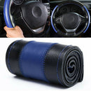 Steering Wheel Cover Leather DIY Black+Blue 38cm Needles Thread Car Au NZZ