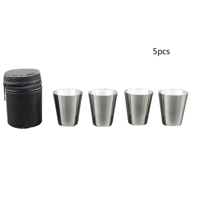 1 Set of 4PCS Tea Beer Coffee Wine Cups Mugs Stainless + Bag Travel Car FRS