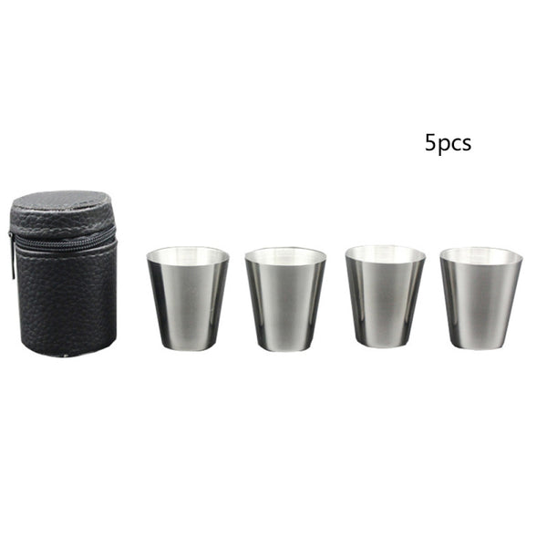 1 Set of 4PCS Tea Beer Coffee Wine Cups Mugs Stainless + Bag Travel Carry EIC