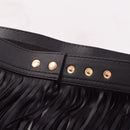 Woman Fringed Hippie Boho Fringe Tassel Black Faux Leather PU Belts Skirts 50cm