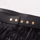 Woman Fringed Hippie Boho Fringe Tassel Black Faux Leather PU Belts Skirt RQW