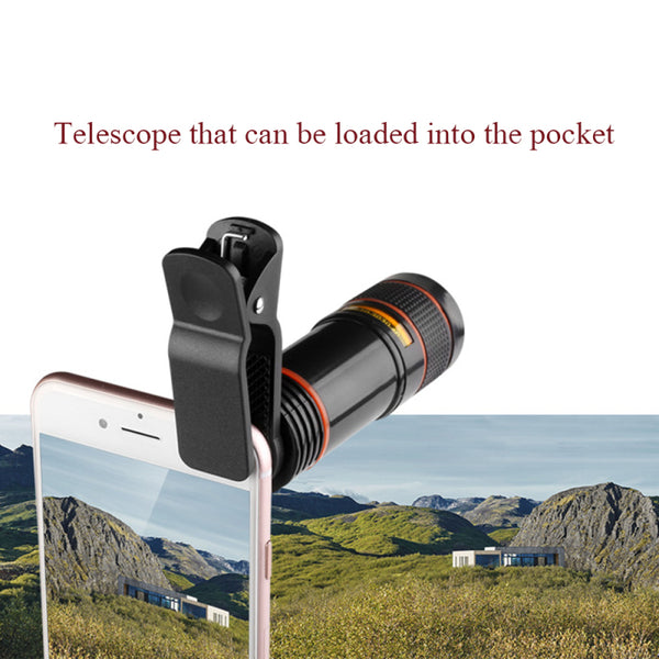 Universal HD 12x Optical Telescope Camera Lens Zoom Clip-on For Smartho RKE