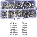 180pcs 304 Stainless Steel Cylindrical Hex Screw Nut Combination M2 A2-70 DMQ