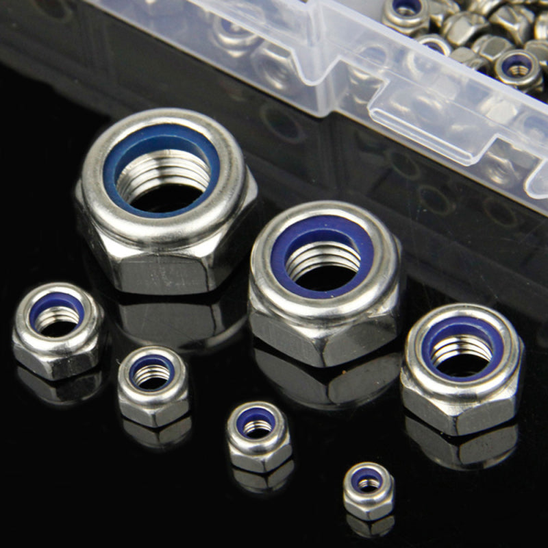 165pcs Boxed 304 Stainless Steel Nylon Lock Nut Locknut Self-Locking Nut VEI