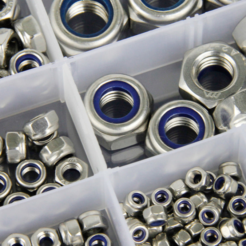 165pcs Boxed 304 Stainless Steel Nylon Lock Nut Locknut Self-Locking Nut VEI