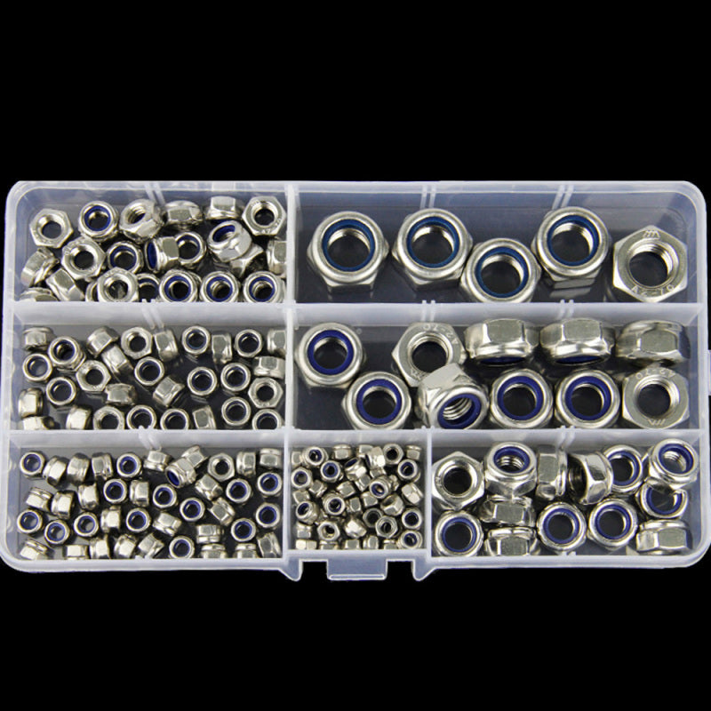 165pcs Boxed 304 Stainless Steel Nylon Lock Nut Locknut Self-Locking Nut VEI