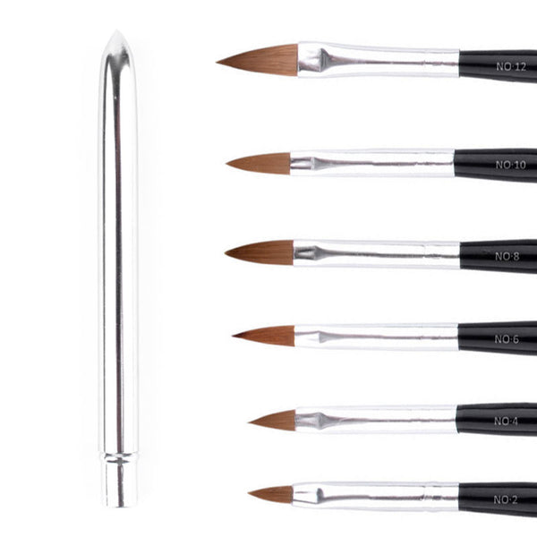 6 x Acrylic & UV Gel Brushes Nail Art Flat Brush Set Sizes 2 4 6 8 10 12  WOI