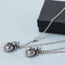 2pcs Retro Anatomical-Human Heart Pendant Necklace Sweater Chain Alloy Jewelry