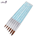 6PCS/Set Nail Art Carving Brush Set Blue Rhinestone Handle Gel Polish P YJR KPL