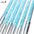 6PCS/Set Nail Art Carving Brush Set Blue Rhinestone Handle Gel Polish P YJR KPL