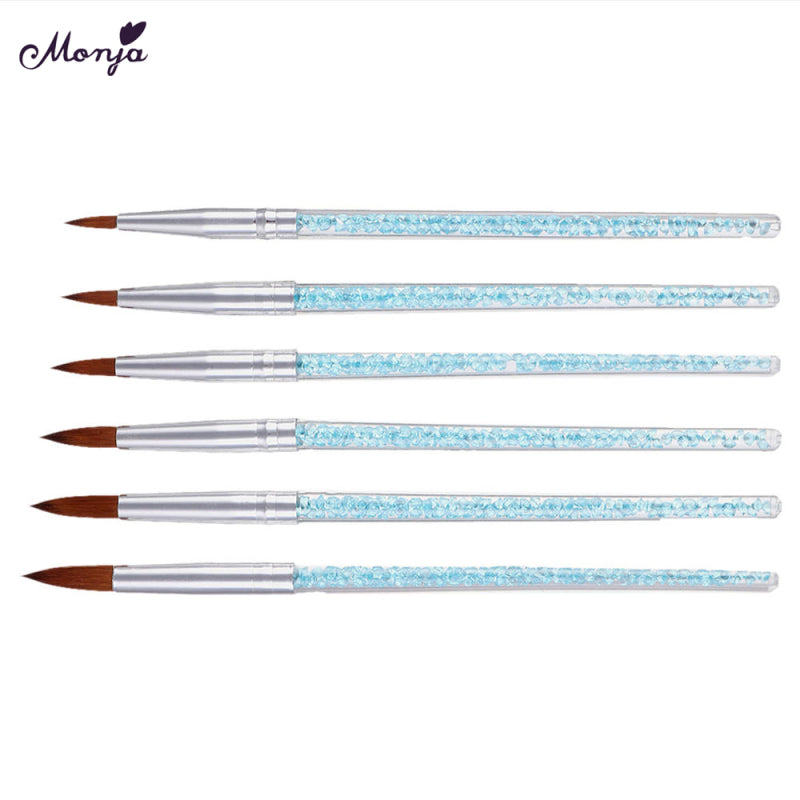 6PCS/Set Nail Art Carving Brush Set Blue Rhinestone Handle Gel Polish P YJR KPL