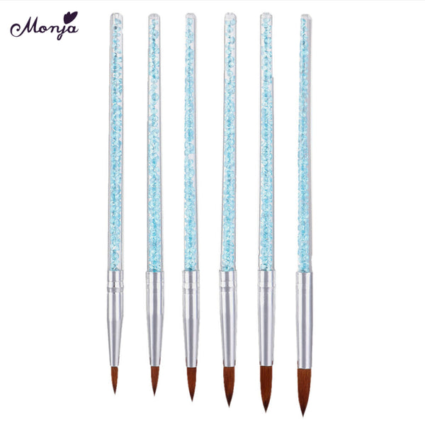 6PCS/Set Nail Art Carving Brush Set Blue Rhinestone Handle Gel Polish P YJR KPL
