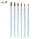 6PCS/Set Nail Art Carving Brush Set Blue Rhinestone Handle Gel Polish P YJR KPL