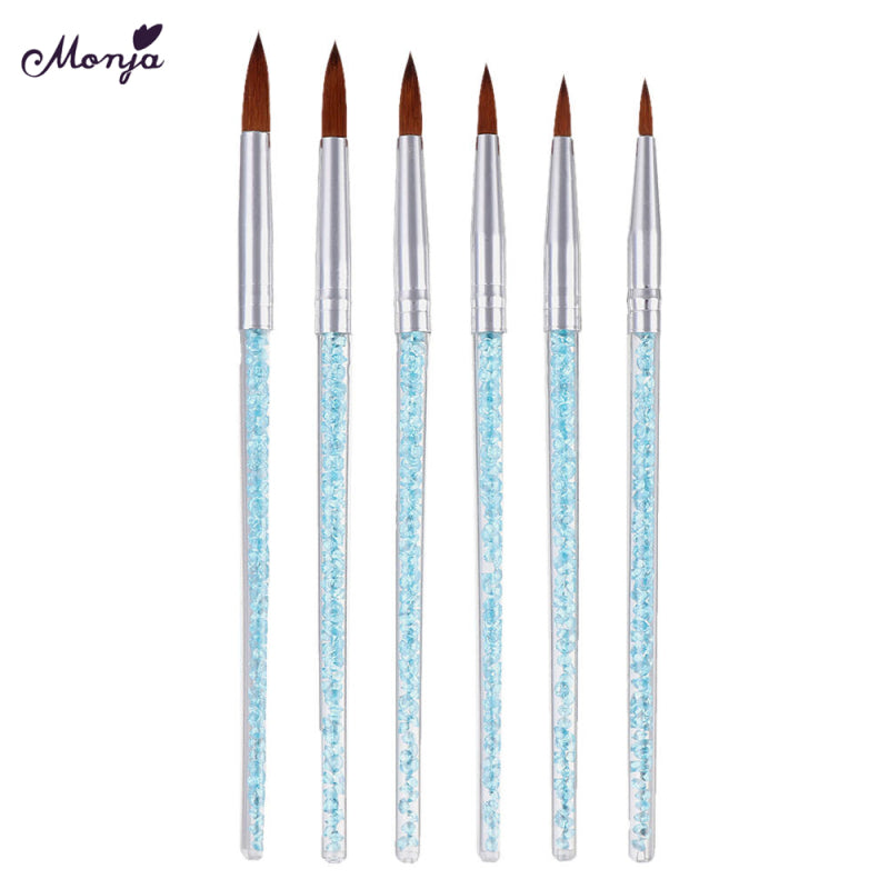 6PCS/Set Nail Art Carving Brush Set Blue Rhinestone Handle Gel Polish P YJR KPL