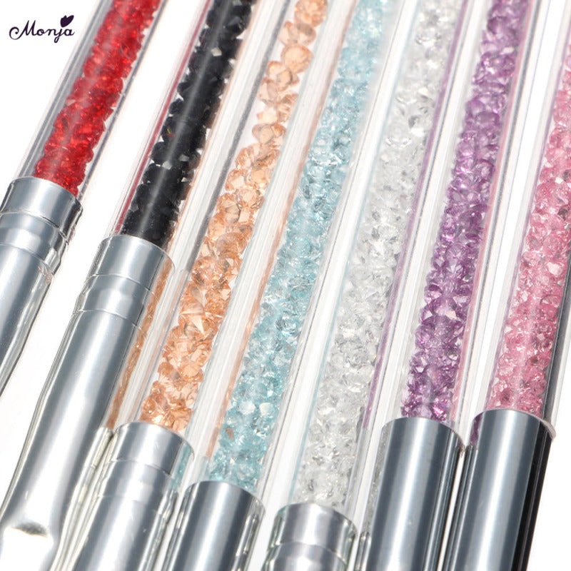 7PCS Rhinestones Handle Painting Pen UV Gel Drawing Brush Liner Nail A ONA