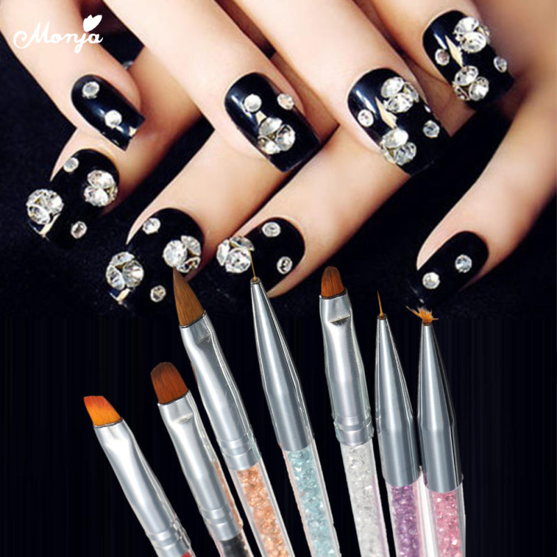 7PCS Rhinestones Handle Painting Pen UV Gel Drawing Brush Liner Nail A ONA