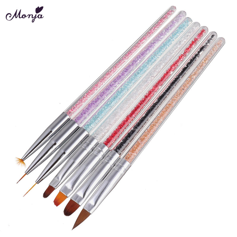 7PCS Rhinestones Handle Painting Pen UV Gel Drawing Brush Liner Nail A ONA