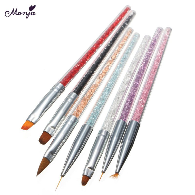 7PCS Rhinestones Handle Painting Pen UV Gel Drawing Brush Liner Nail A ONA