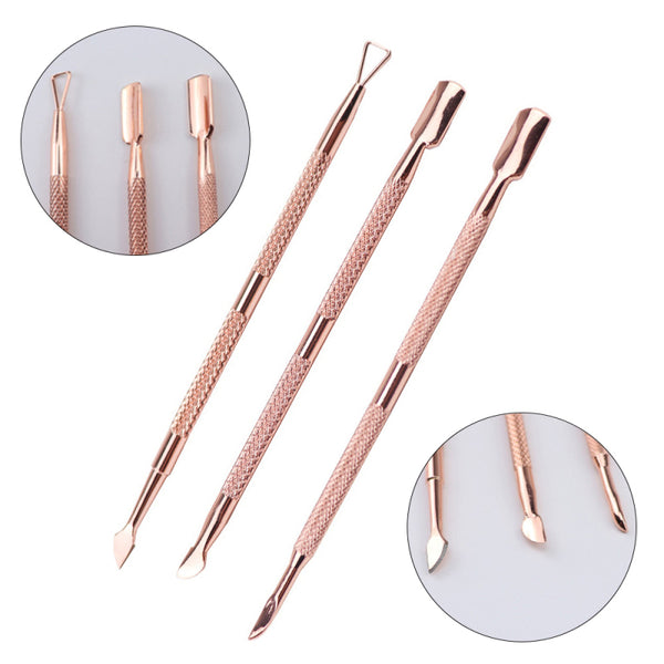 3x Stainless Steel Nail art Cuticle Spoon Pusher Manicure Pedicure Remover Tools