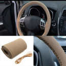 Soft Grip Universal PU Leather Car Steering Wheel Cover Needle Thread Beig YGC