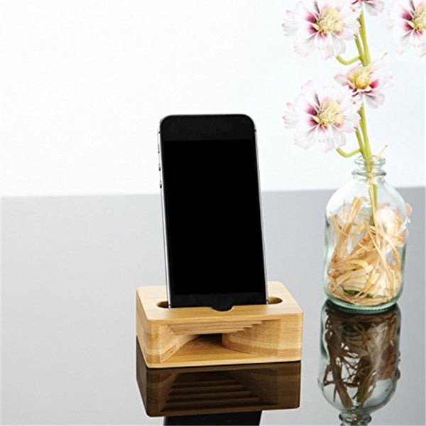 Wood Bamboo Phone Holder Sound Speaker Amplifier Desk Dock Docking Phone