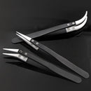 3PCS Heat Resistant Anti-static Stainless Steel Ceramic Tweezers Handle Black df