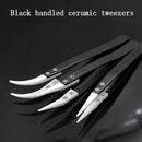 3PCS Heat Resistant Anti-static Stainless Steel Ceramic Tweezers Handle Black df