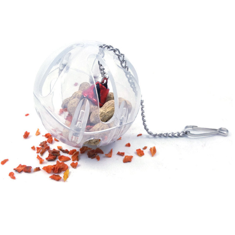 For Treat Parrots Birds Ball Toys Food Feeder Cage Hanging Bell Foraging RFR