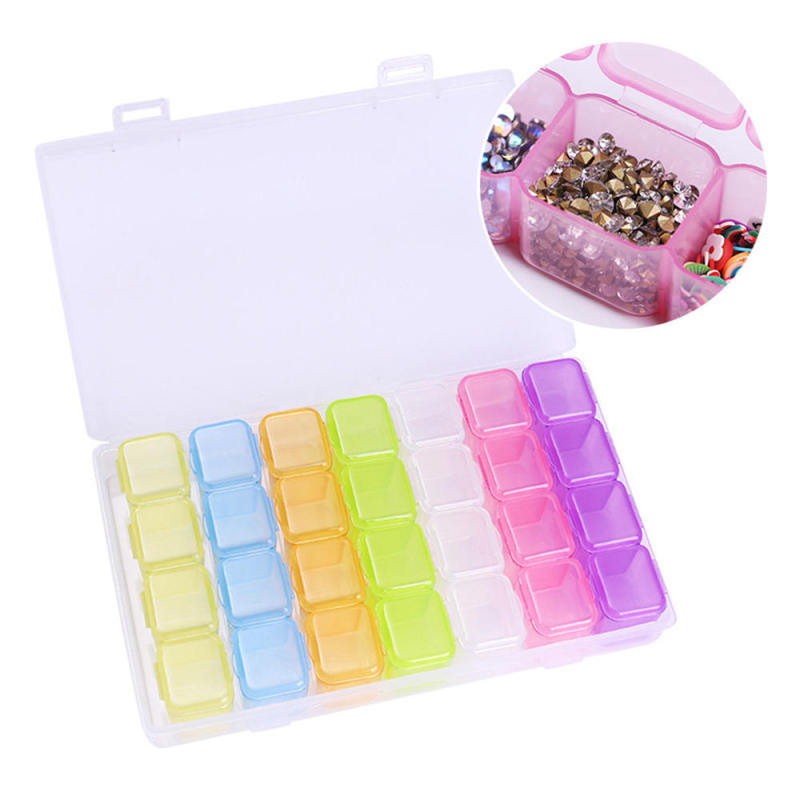 28 Slots Manicure Grid Diamond Box Plastic Case Jewelry Storage Container VTA