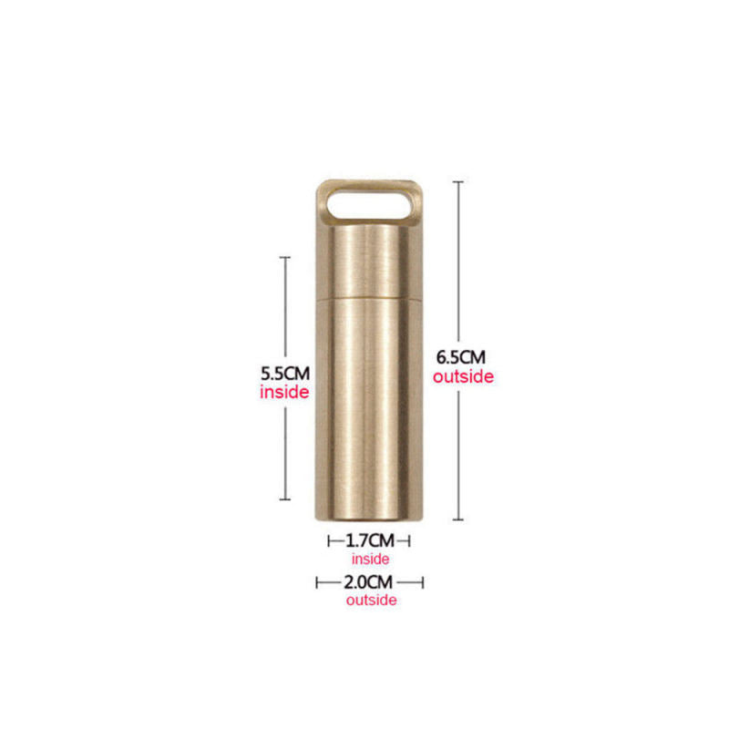 1x Waterproof Matel Brass Pill Box Case Bottle Drug Holder Keychain Con WYL