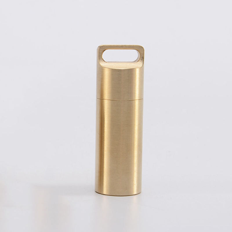 1x Waterproof Matel Brass Pill Box Case Bottle Drug Holder Keychain Con WYL