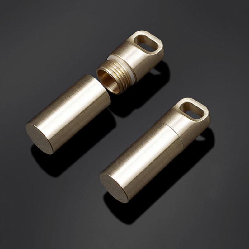 1x Waterproof Matel Brass Pill Box Case Bottle Drug Holder Keychain Con WYL