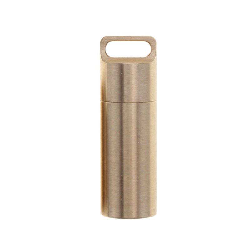 1x Waterproof Matel Brass Pill Box Case Bottle Drug Holder Keychain Con WYL