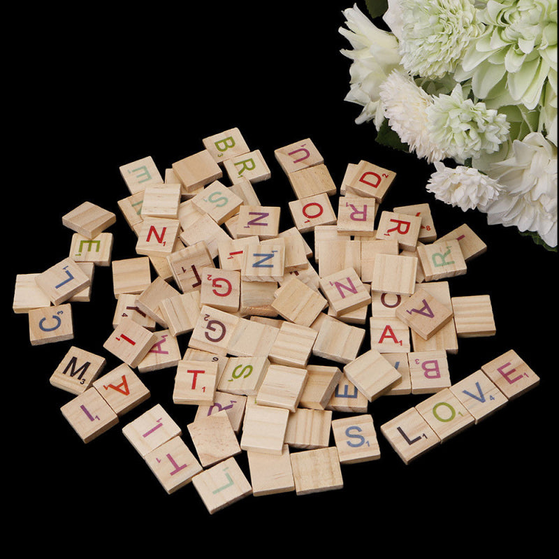 100Pcs Wooden Alphabet Scrabble Tiles Scrapbooking Handcraft Letter Kit OGC