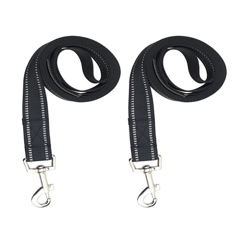 2x Strong Nylon Dog Pet Lead Leash With Clip For Collar Harness Black Webbing sa
